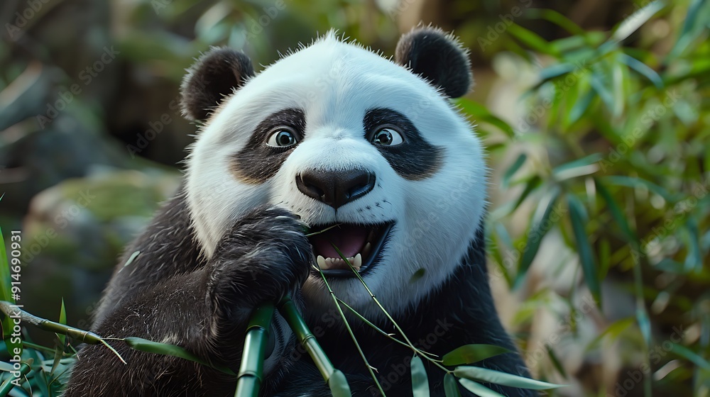 Obraz premium Panda Enjoying a Bamboo Feast