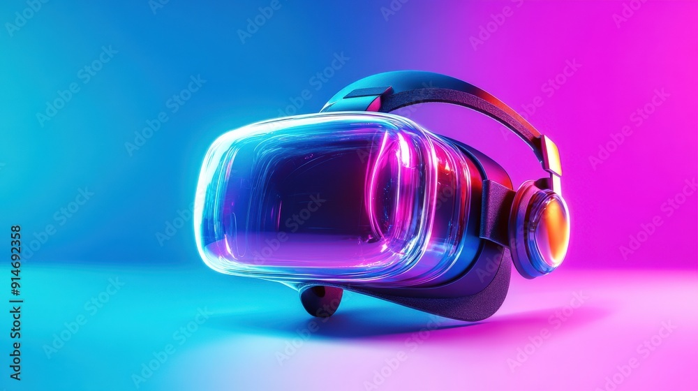 Stylish virtual reality headset with vibrant neon lighting, perfect for showcasing cutting-edge technology and gaming experiences. Stylish virtual reality headset with vibrant neon lighting, perfect for showcasing cutting-edge technology and gaming experiences.