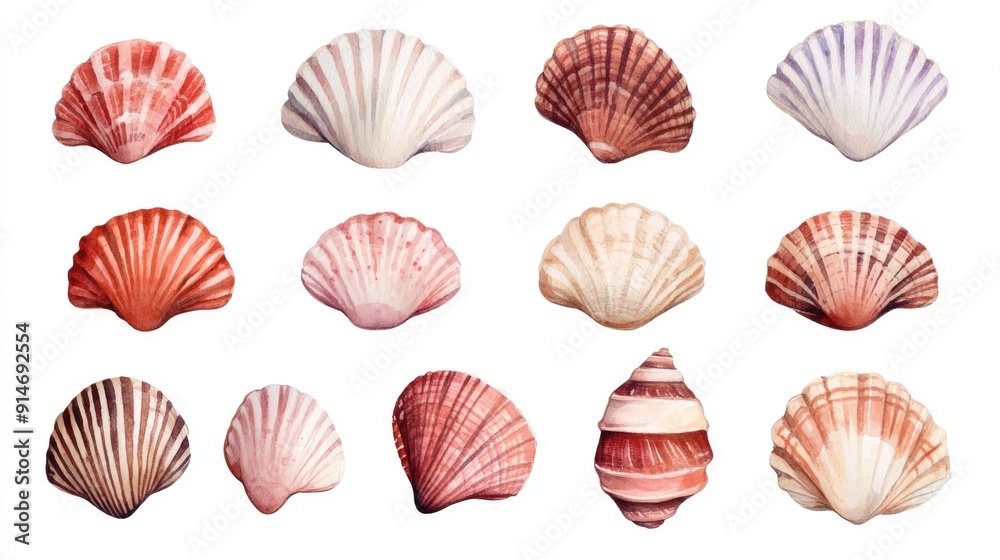 Vibrant and Playful Watercolor of a Smiling Seashell Collection Isolated on a White Background Perfect for Summer Vacation and Coastal Decor Designs Vibrant and Playful Watercolor of a Smiling Seashell Collection Isolated on a White Background Perfect for Summer Vacation and Coastal Decor Designs