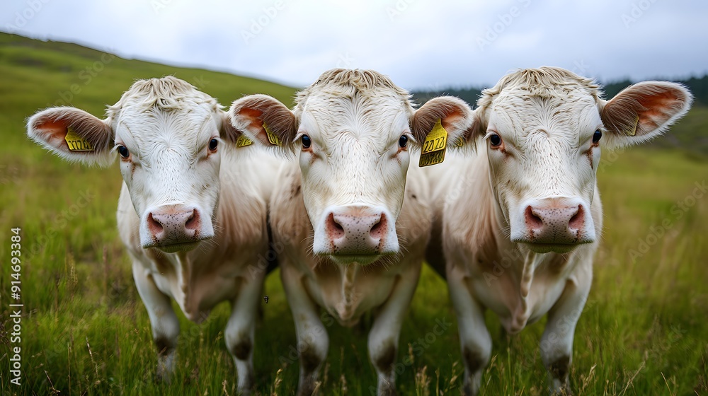 Collection of three white cows (portrait, standing)
Collection of three white cows (portrait, standing)