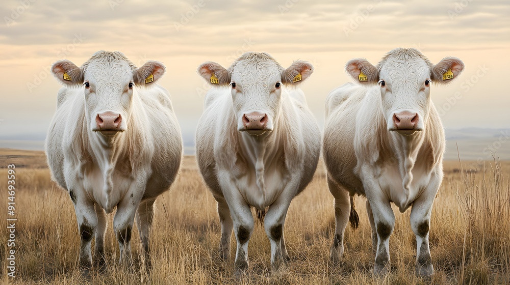 Collection of three white cows (portrait, standing)
Collection of three white cows (portrait, standing)