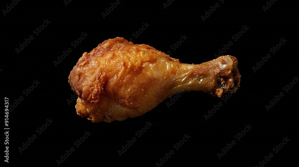 Crispy fried chicken leg drumstick isolated with clipping path no shadow in black background fast food : Generative AI Crispy fried chicken leg drumstick isolated with clipping path no shadow in black background fast food : Generative AI