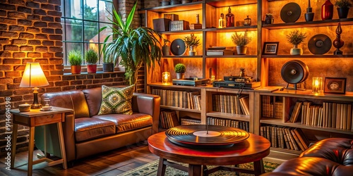 A cozy vinyl listening bar with retro decor and a vibrant audiophile community photo