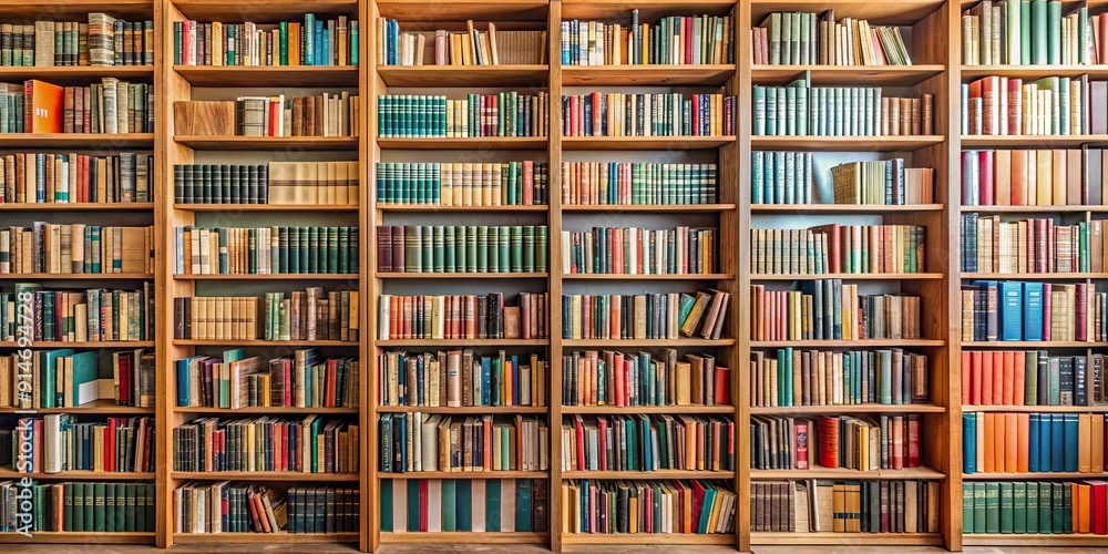 A close-up image of books neatly organized on shelves in a library, books, library, education, reading, literature A close-up image of books neatly organized on shelves in a library, books, library, education, reading, literature