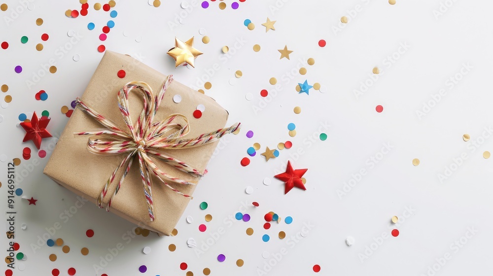 Father's Day Gift Box with Confetti and Star on White Background Father's Day Gift Box with Confetti and Star on White Background
