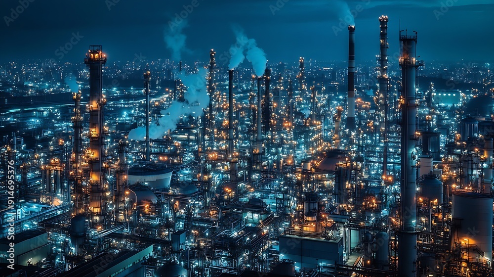 Fototapeta premium Oil refineries and chemical plants in industrial areas : Generative AI