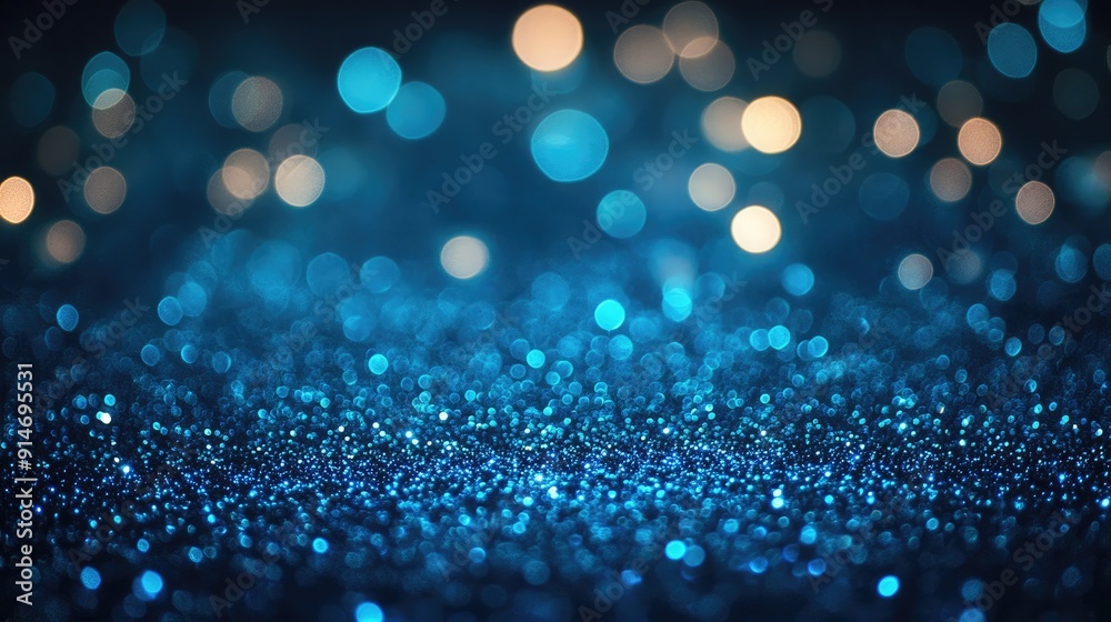 Blue glitter background with bokeh lights. Ideal for festive and celebratory designs, or for adding a touch of sparkle to any project.