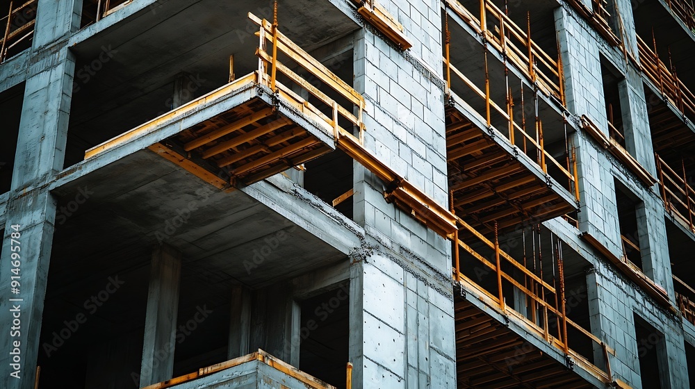 Fototapeta premium Under construction residential building with Concreate Block or bricks structure Exterior view of highrise under construction building with modern design under construction skyscraper : Generative AI
