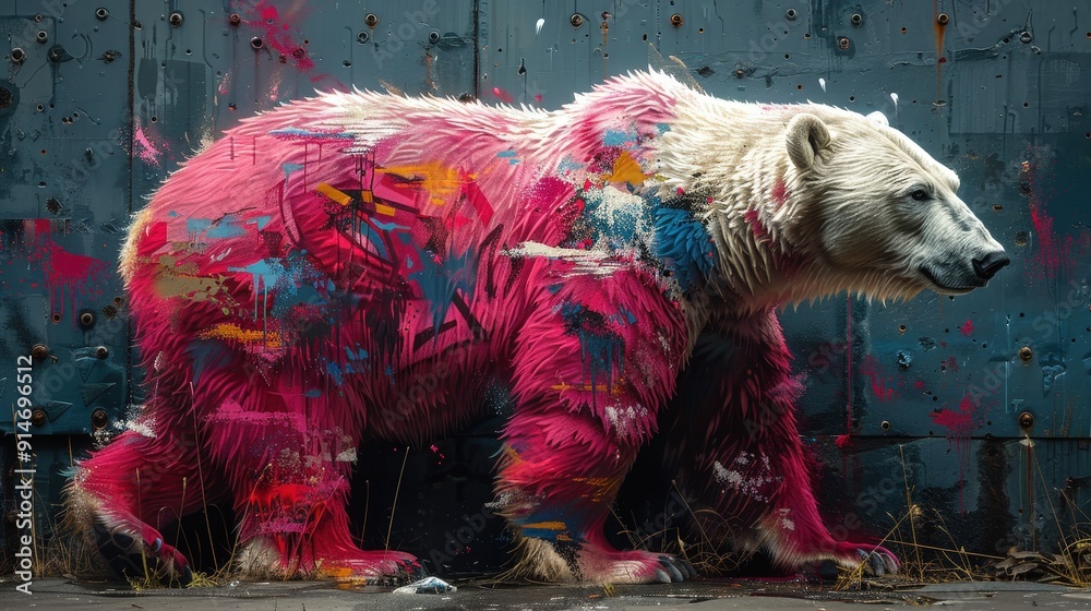 Fototapeta polar bear graffiti, abstract background, wallpaper, animals