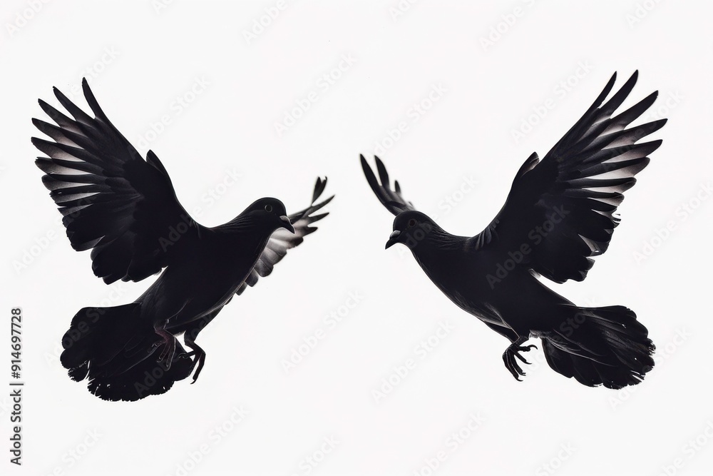 Fototapeta premium Peaceful silhouettes of two doves symbolizing harmony in flight