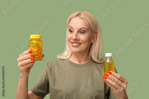 Mature woman with fish oil ...