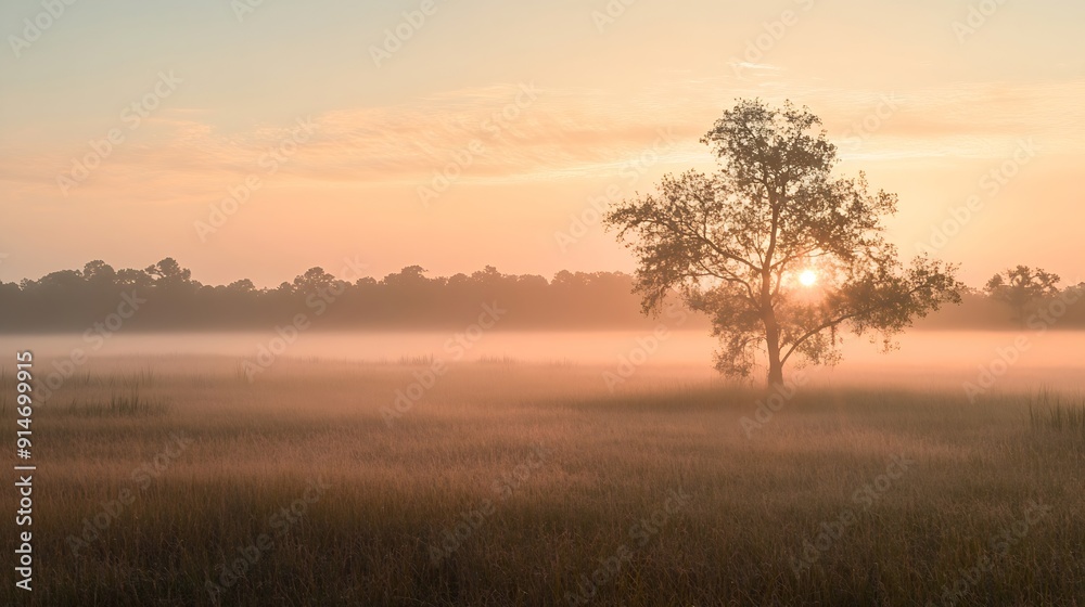 Foggy Sunrise over a prairie in Central Florida : Generative AI Foggy Sunrise over a prairie in Central Florida : Generative AI