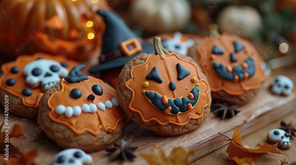 Halloween Cookies on a Wooden Board Halloween Cookies on a Wooden Board