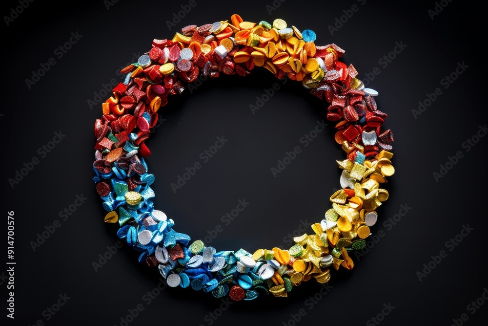 Circular wreath made of colorful crystals symbolizing unity and diversity in a visually captivating display