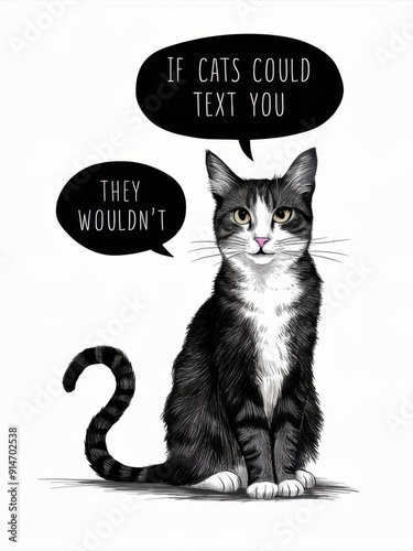 Fotografie Funny Cat Illustration with Hilarious Text Bubble Quote