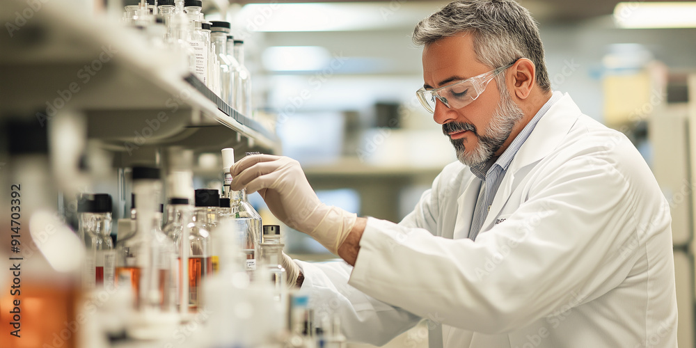 An experienced male scientist meticulously adjusts equipment in a laboratory, showcasing dedication and expertise in scientific research. An experienced male scientist meticulously adjusts equipment in a laboratory, showcasing dedication and expertise in scientific research.