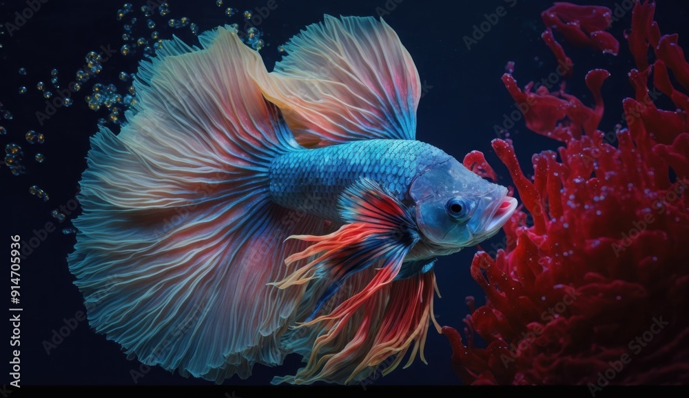 A Colorful Siamese Fighting Fish in an Aquarium A Colorful Siamese Fighting Fish in an Aquarium