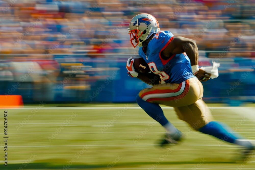 Super Bowl Party.Super Bowl Day.Super Bowl Sunday.A dynamic action shot of a football player running on the field Super Bowl Party.Super Bowl Day.Super Bowl Sunday.A dynamic action shot of a football player running on the field