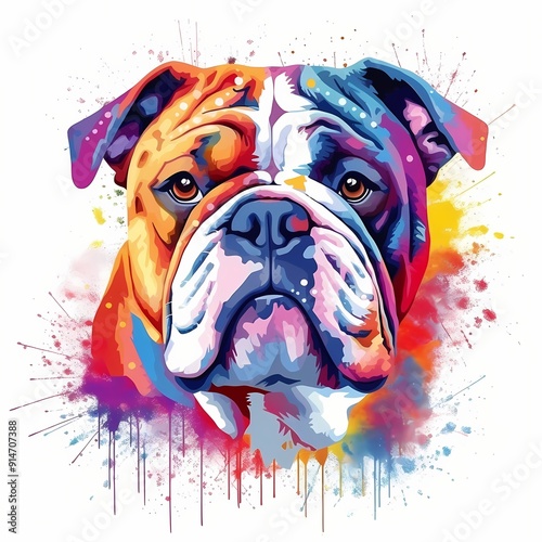 Colorful Bulldog Portrait With Watercolor Splashes
