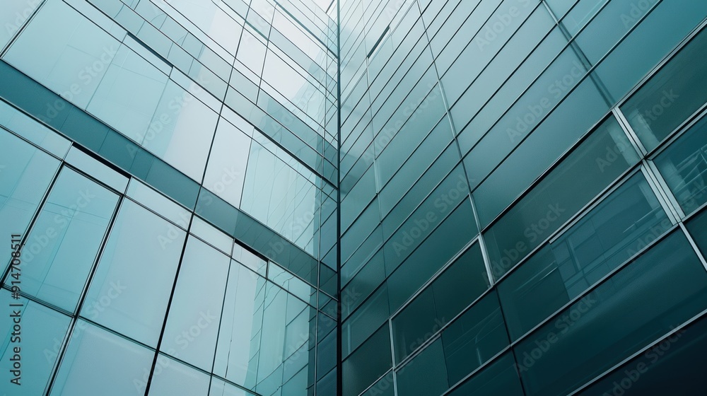 Fototapeta premium Modern Building Facade with Glass Panels and Metal Frames