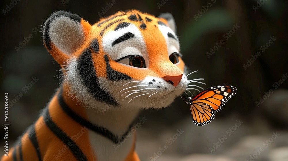 Cute Tiger Cub with Butterfly Cute Tiger Cub with Butterfly