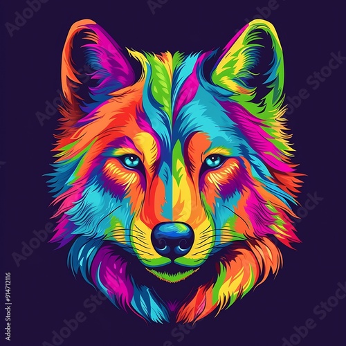 Colorful Wolf Head Illustration on a Dark Background