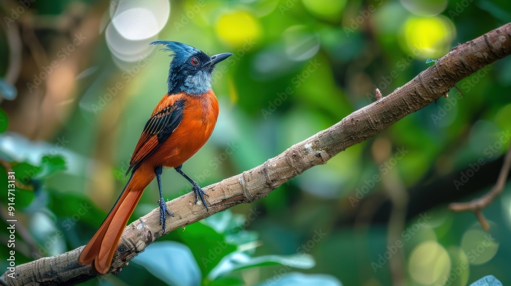 A Strikingly Colored Bird Perched on a Branch in a Lush Green Forest A Strikingly Colored Bird Perched on a Branch in a Lush Green Forest