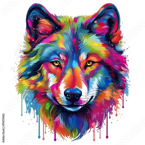 Colorful Wolf Head Portrait