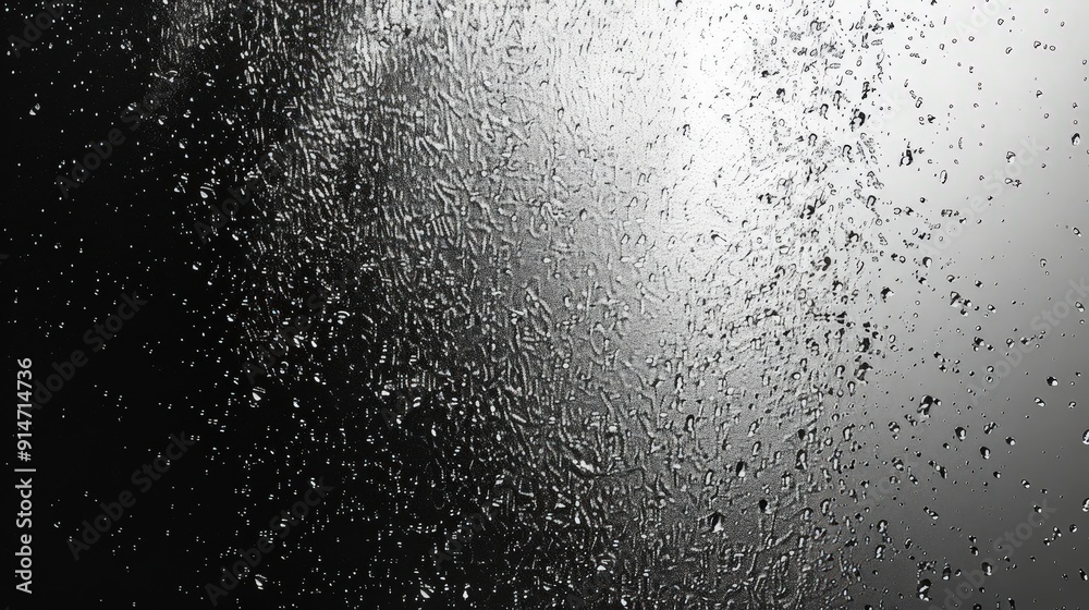 Raindrops form a textured pattern on a glass pane, reflecting light softly against a dark background during the evening Raindrops form a textured pattern on a glass pane, reflecting light softly against a dark background during the evening