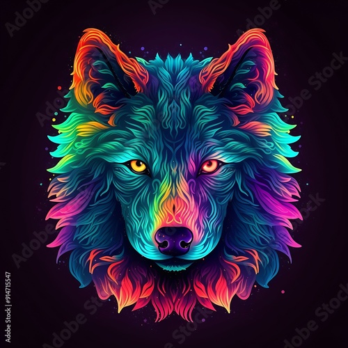 Colorful Wolf Head Illustration