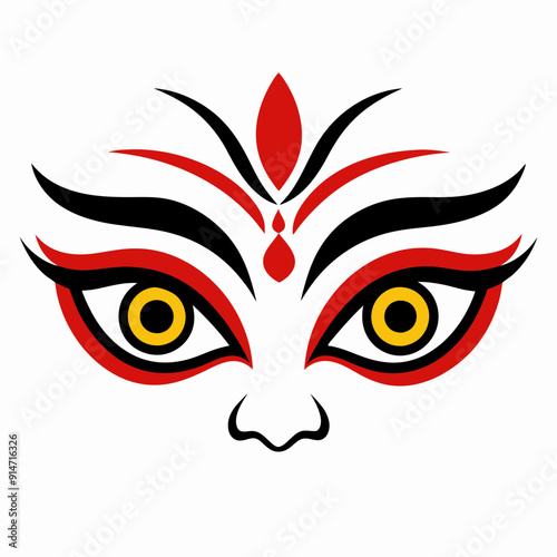 Durga Eyes and Hindu Goddess Faces Vector Illustration - Durga Ma, Kali Ma, Tara Ma, Joy Ma Silhouette Line Art