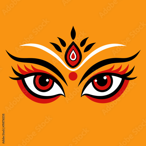 Durga Eyes and Hindu Goddess Faces Vector Illustration - Durga Ma, Kali Ma, Tara Ma, Joy Ma Silhouette Line Art