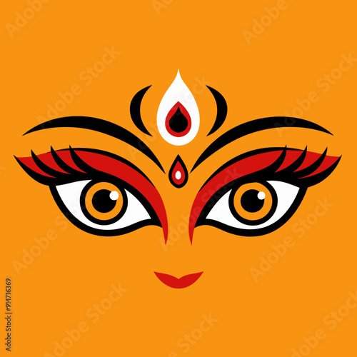 Durga Eyes and Hindu Goddess Faces Vector Illustration - Durga Ma, Kali Ma, Tara Ma, Joy Ma Silhouette Line Art