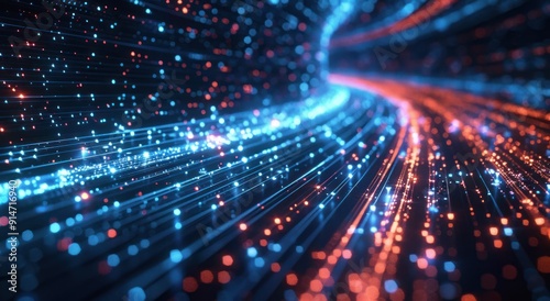 Abstract Digital Tunnel of Blue and Orange Lights