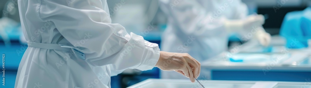 Closeup of a gloved hand holding a medical instrument. Closeup of a gloved hand holding a medical instrument.