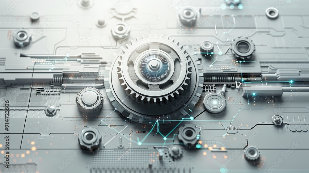 Futuristic Generative AI Technology Concept with Abstract Gray Gears on White Background Futuristic Generative AI Technology Concept with Abstract Gray Gears on White Background