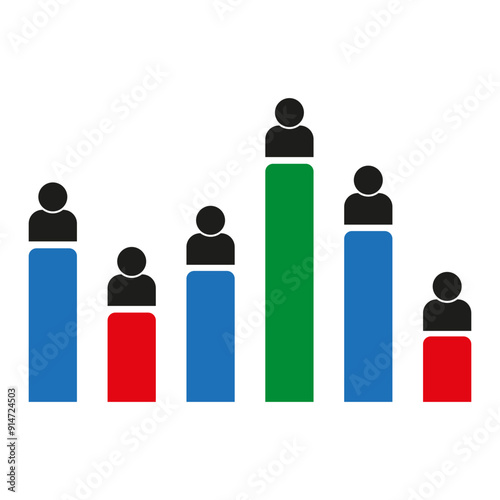 People bar chart. Colorful data visualization. Demographic analysis icon. Statistical vector graphic.