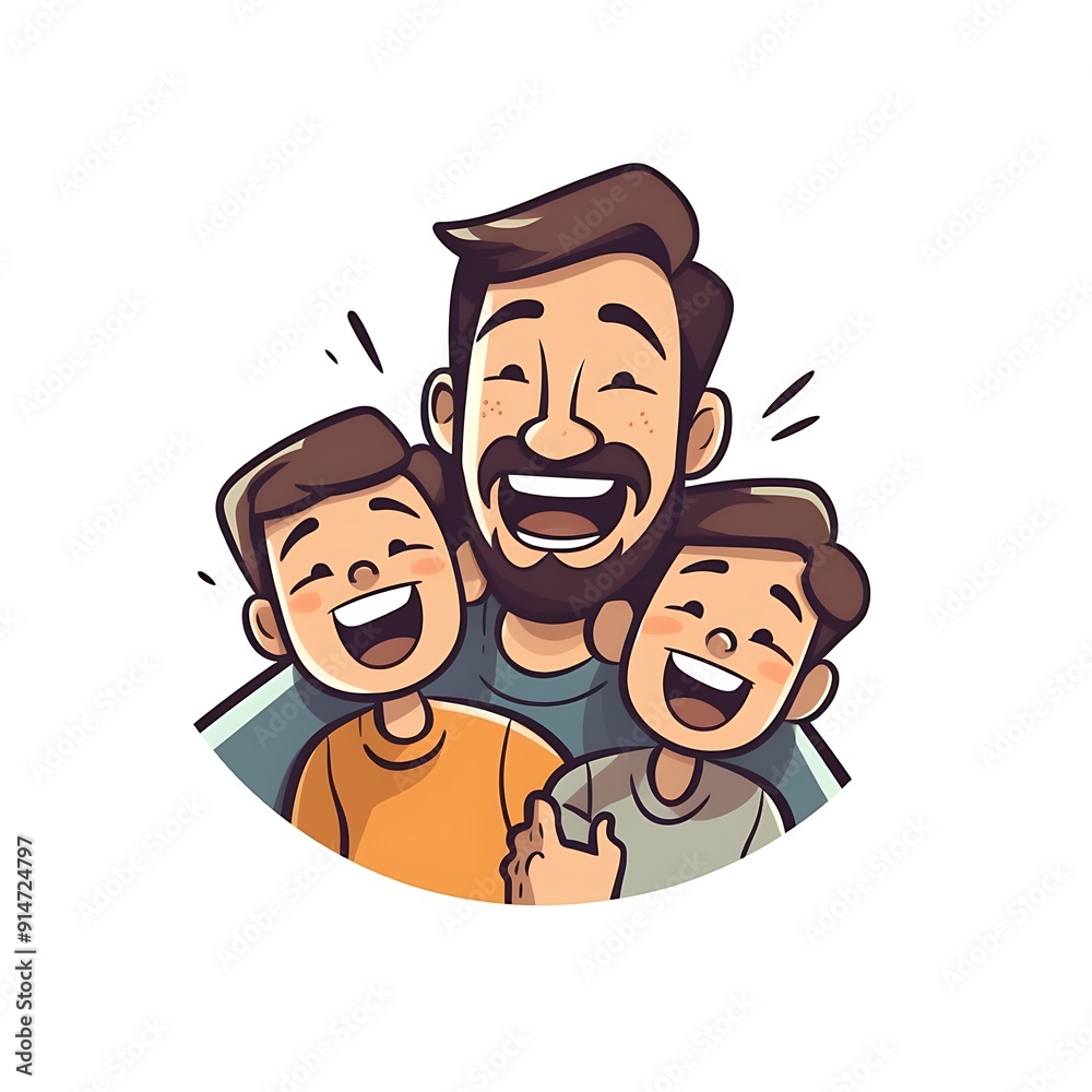 Happy Father And Two Sons Laughing Together Happy Father And Two Sons Laughing Together