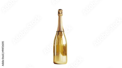 Gold champagne bottle elegant on transparent background photo