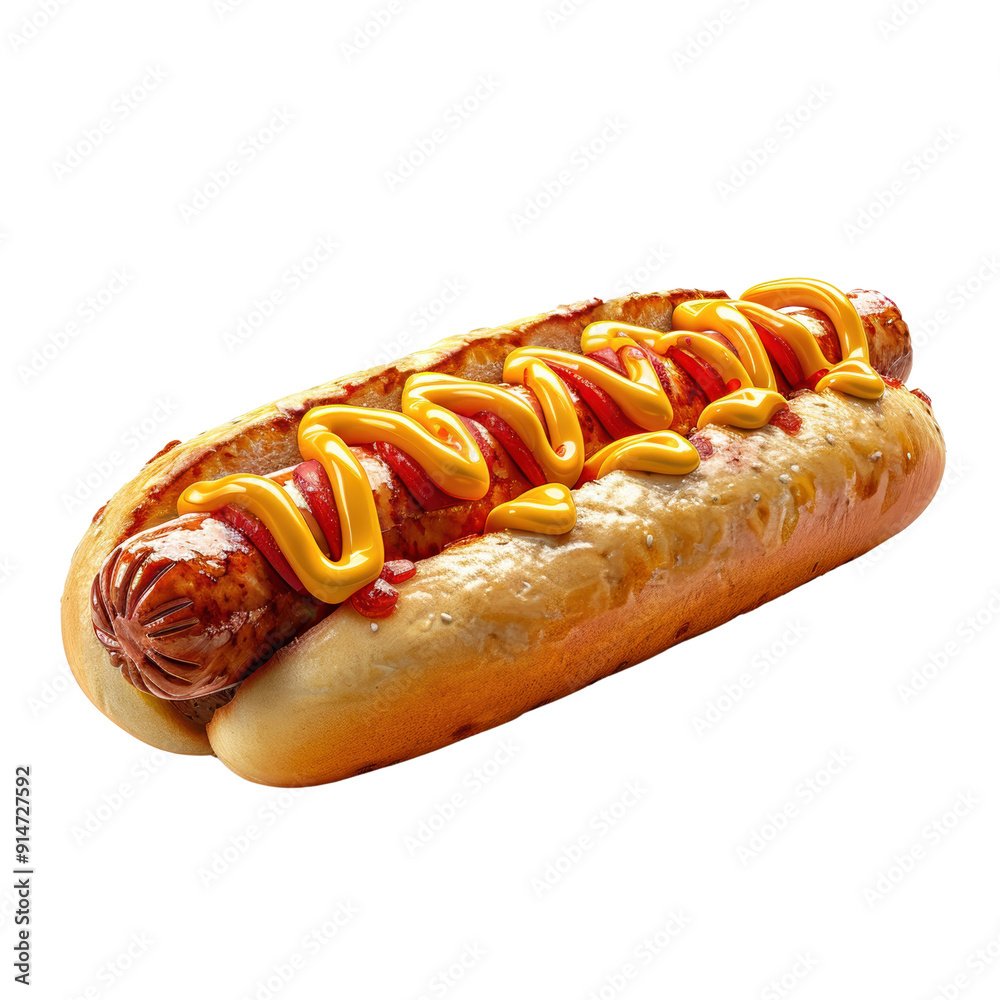hot dog with mustard and ketchup on a soft bun. hot dog with mustard and ketchup on a soft bun.