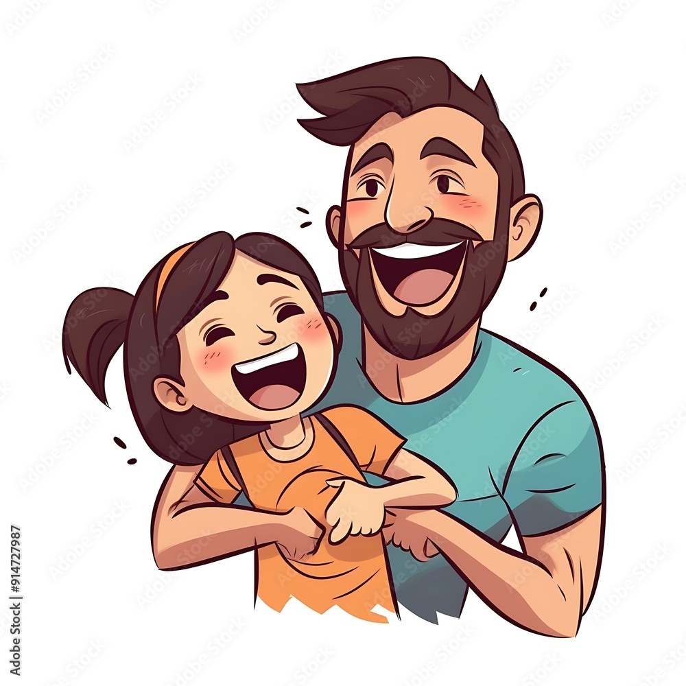 Father Tickles Daughter While Laughing Together Father Tickles Daughter While Laughing Together