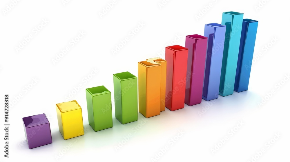 A colorful bar graph isolated on a white background, showcasing financial growth over time with detailed labels and legends. A colorful bar graph isolated on a white background, showcasing financial growth over time with detailed labels and legends.