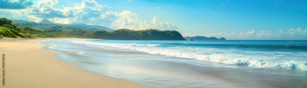 A picturesque beach with smooth sand and gentle waves A picturesque beach with smooth sand and gentle waves