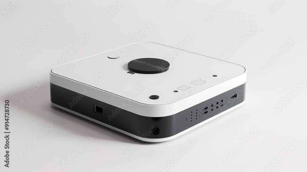 Fototapeta premium A high-definition shot of an AI device with smart assistant features and a sophisticated user interface, placed on a white backdrop to emphasize its modern and functional design.