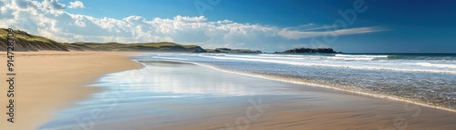 A picturesque beach with smooth sand and gentle waves