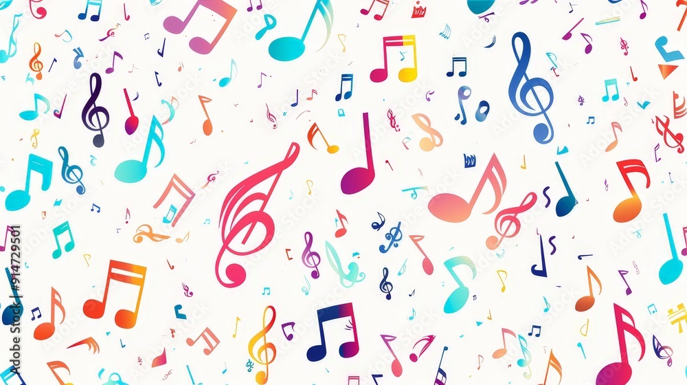 A vibrant display of musical notes and symbols, including accidentals and rhythmic markings, isolated on a white background to highlight their dynamic and engaging appearance. A vibrant display of musical notes and symbols, including accidentals and rhythmic markings, isolated on a white background to highlight their dynamic and engaging appearance.