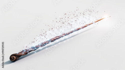 A wand casting a sparkling spell with swirling magical particles and runes, isolated on a clean white background to showcase its mystical and magical power. photo