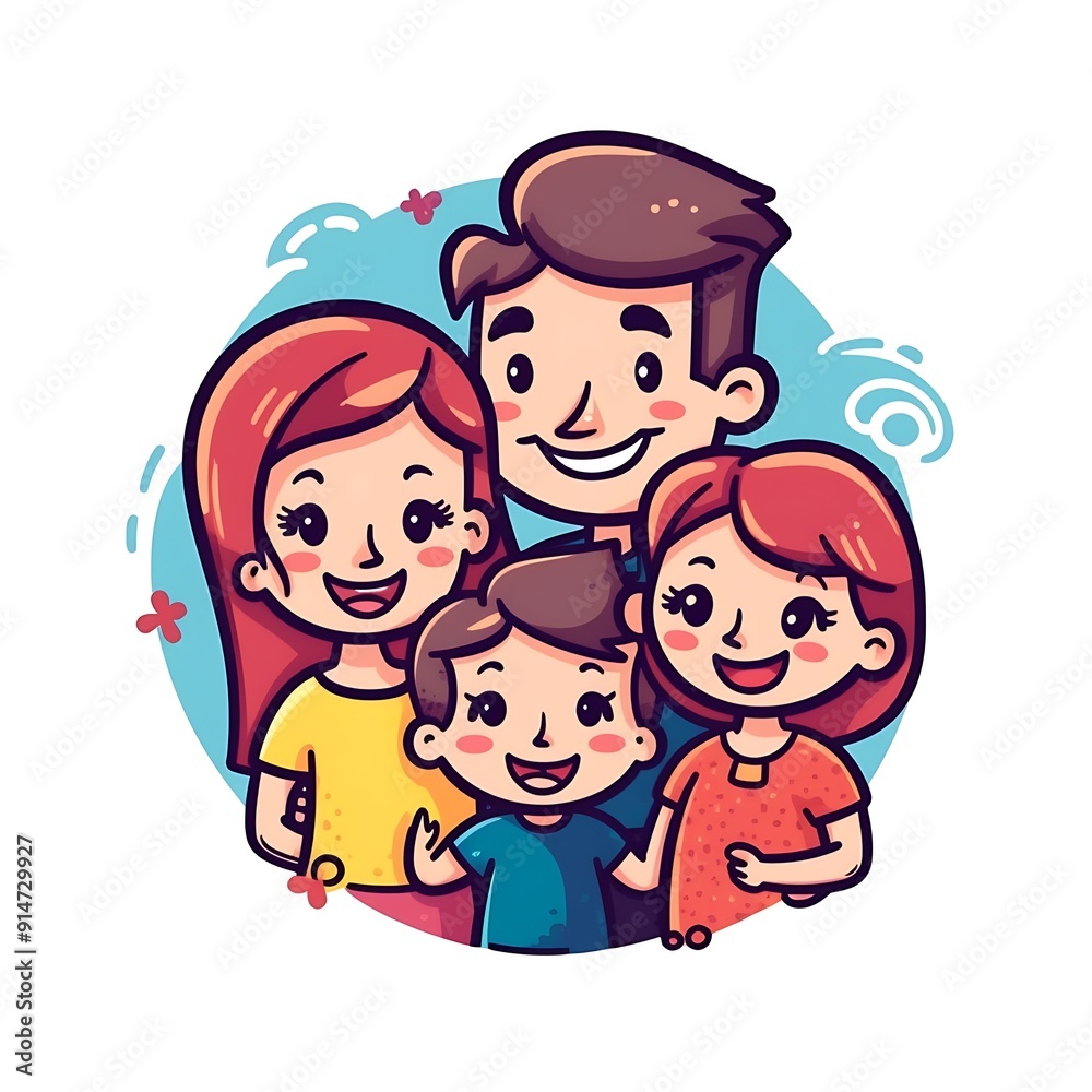 Happy Cartoon Family Portrait Illustration Happy Cartoon Family Portrait Illustration