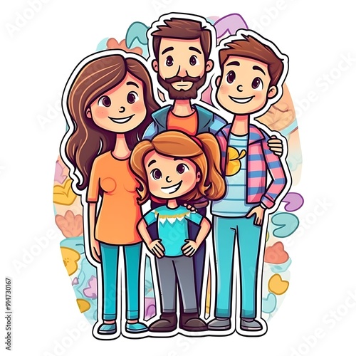 Cartoon Family Portrait With Two Parents and Two Children