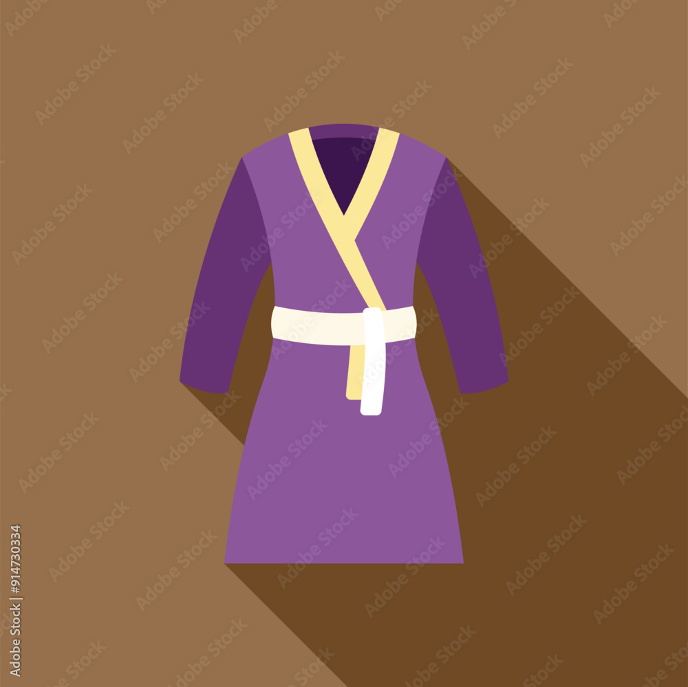 Purple bathrobe hanging on the wall, concept of home comfort and relaxation